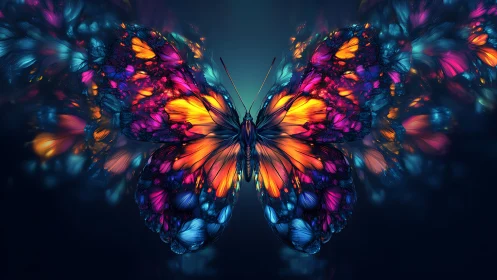 Nebula-winged butterfly ignites the night in radiant bloom.