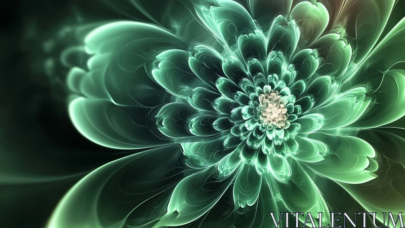 Radial fractal structure forms layered, translucent green petals