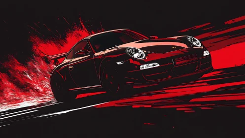 Red sports car drifts through stylized high speed night scene