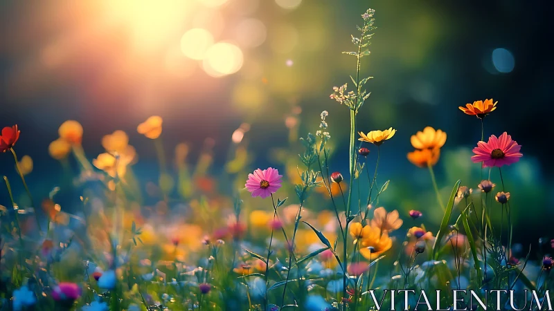 Golden Hour Wildflower Field with Bokeh Depth of Field.