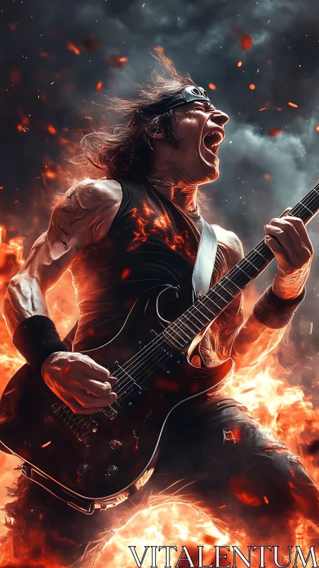 Fiery rock guitarist unleashes molten solos onstage.