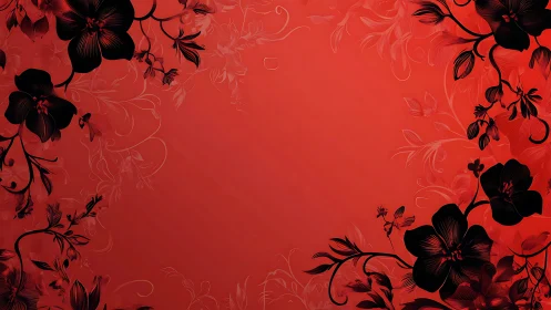 Red floral frame with black blossoms and ornate vines.