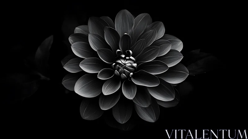 Black and white dahlia blossom against dark background. Stunning.