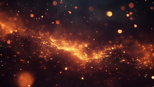 Golden Particles Dance Through Twilight. Luminous Abstraction.