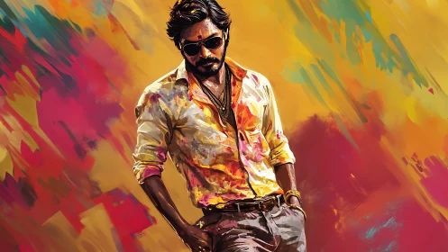 Dynamic male portrait rendered in saturated brushstroke color fields