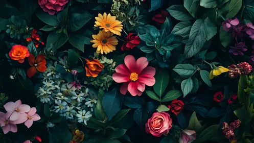 Moody Garden Symphony Bursts Color Against Shadowed Foliage