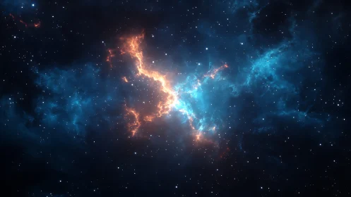 Electric blue nebula glows across a star filled cosmic void