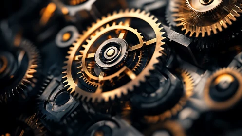 Golden clockwork gears in a quietly intricate dance.