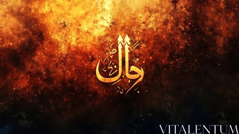 Arabic calligraphy on textured fiery abstract background.