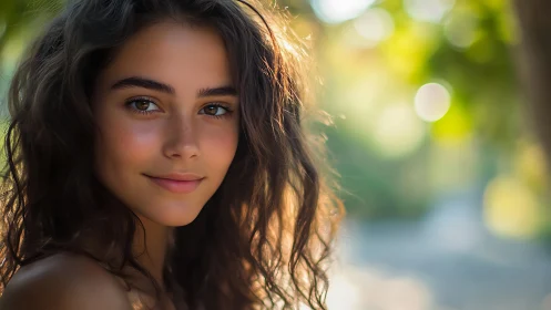 Young woman portrait in soft outdoor natural sunlight.