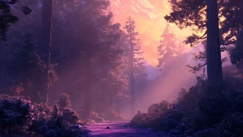 Volumetric Atmospheric Forest Scene with Dramatic Chromatic Shift and Coniferous Woodland Depth
