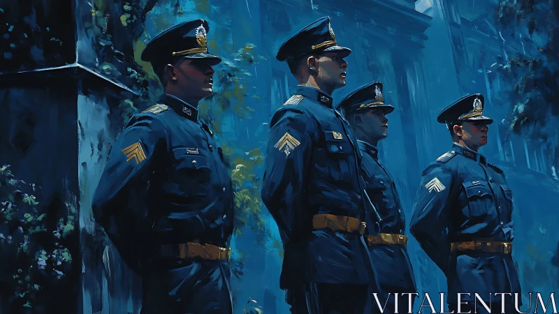 Four uniformed officers stand in calm, disciplined silence