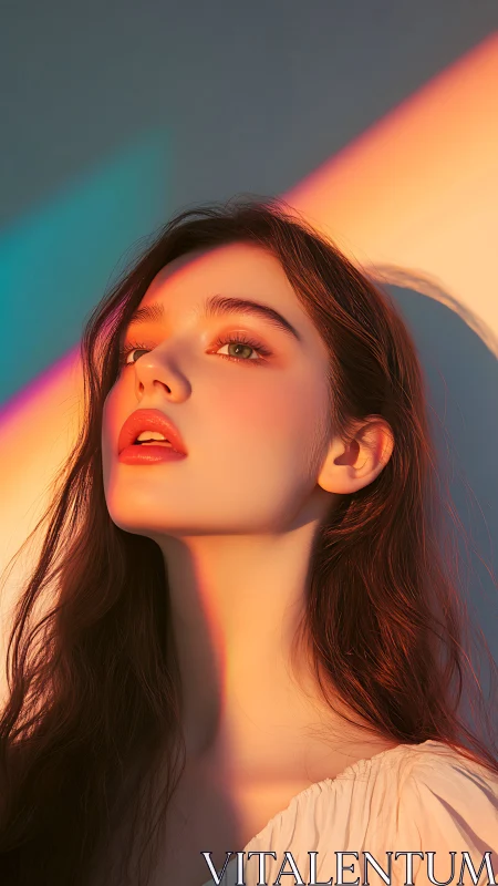 Soft sunlight kisses a serene young face in warm color glow