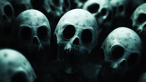 Chorus of howling skulls drifting through abyssal neon gloom.