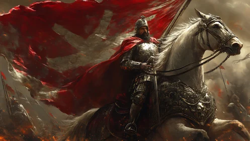 Storm-borne warlord rides beneath a river of burning scarlet