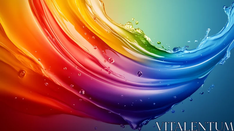 Prismatic tide of liquid color bending through calm air.