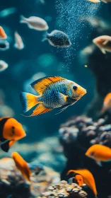 Colorful tropical fish in vertical underwater composition.