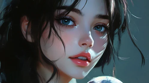 Hyperreal digital portrait of young woman with blue eyes