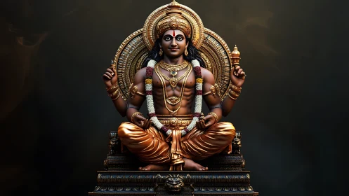 Divine Hindu deity sculpture rendered in ornate golden 3D form.