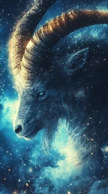 Starlit cosmic ram drifts through glowing nebula dreams.