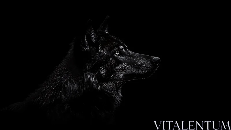 Midnight wolf profile in dramatic low key lighting.