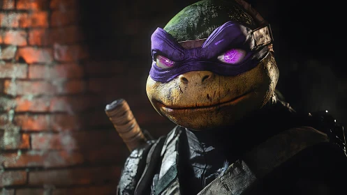 Mutant turtle warrior rendered in gritty cinematic 3D lighting