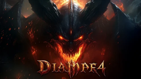 Infernal dragon visage over molten game logo artwork.