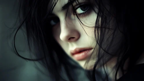 Melancholic close-up portrait with moody teal low-key light.