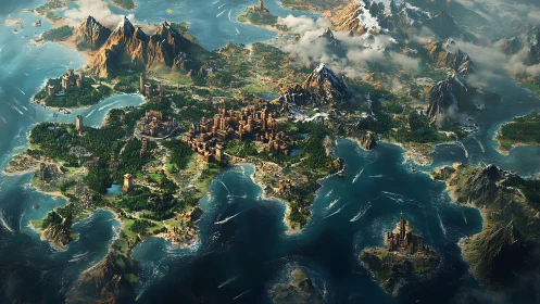 Sweeping fantasy continent with fortified coastal realms.