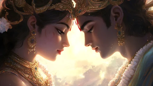 Luminous Mirror: Twin Souls in Golden Reverie.