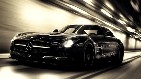 High-gloss sports coupe in dynamic tunnel motion study.