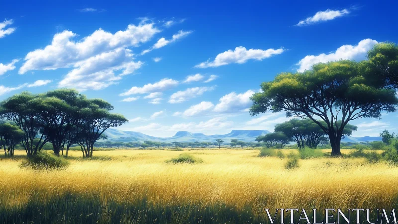 Sunlit savanna grassland renders atmospheric depth and clarity