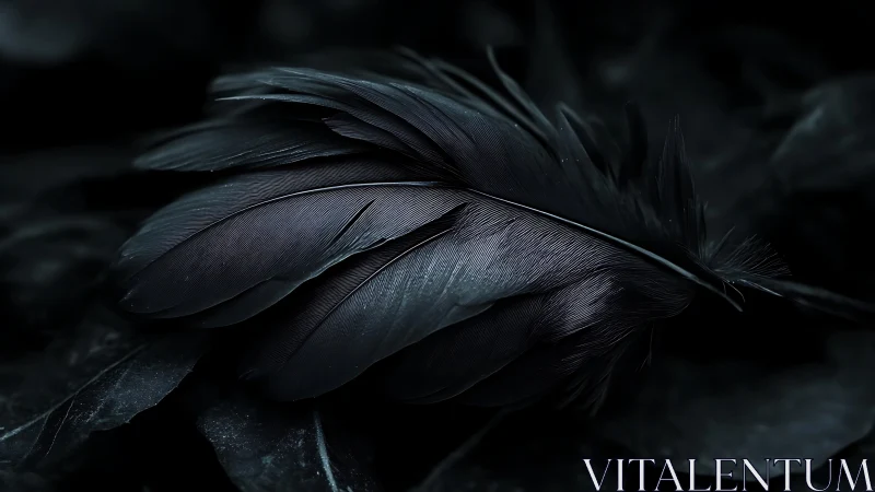 Low-key macro study of layered black bird feather texture.