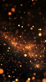 Orange bokeh particles float diagonally across dark space
