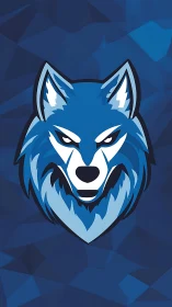 Blue wolf mascot logo on dark geometric blue background.