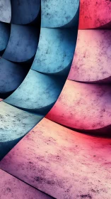 Curved gradient panels with textured blue and magenta surfaces.