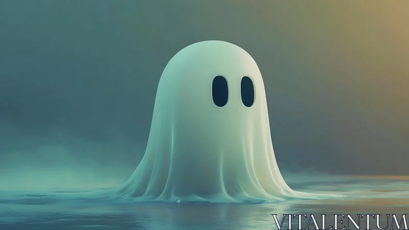 Gentle lagoon ghost drifts through teal mist at daybreak.