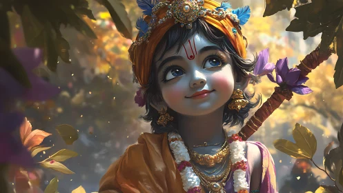 Divine child portrait with luminous florals and jeweled adornment.