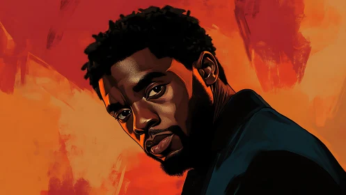 Crimson echoes cradle a thoughtful man in painted shadow