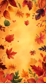 Golden autumn leaves drifting around a cozy canvas frame.