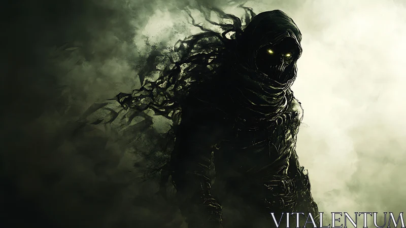 Digital painting of hooded wraith in corrosive mist field.