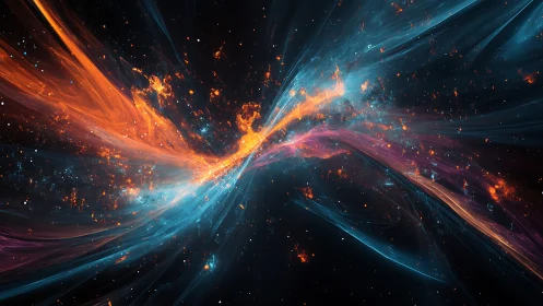 Plasma filament collision in a simulated deep-space nebular field.