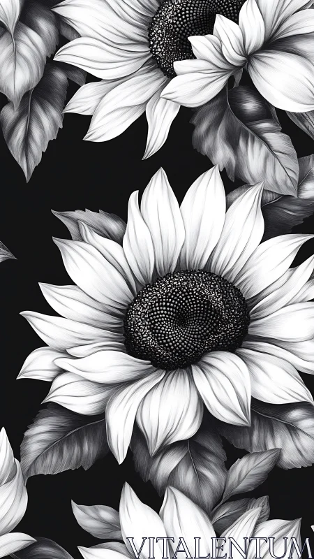 Monochromatic Sunflowers with Intricate Petal Detailing and Central Seed Structure.