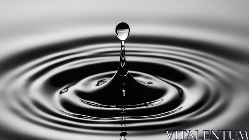 Single water droplet forms symmetric ripple rings in monochrome