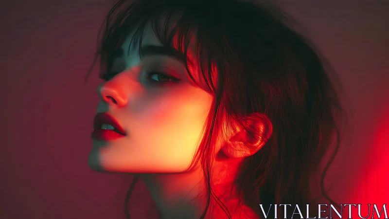 Crimson light kisses a poised profile in twilight hush.