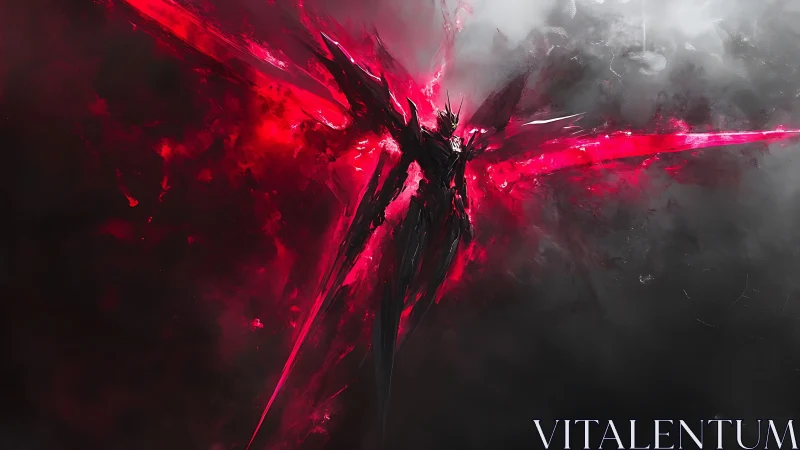 Fierce crimson guardian rising from swirling stormlight.