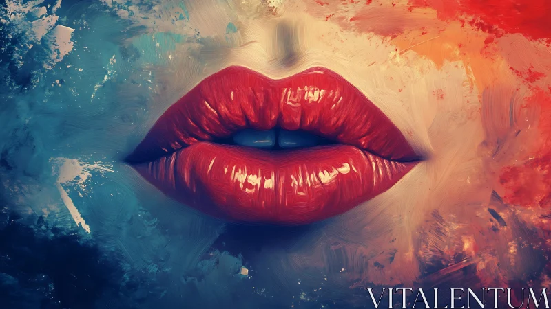 Bold red lips float in a dreamy swirl of cool and warm color