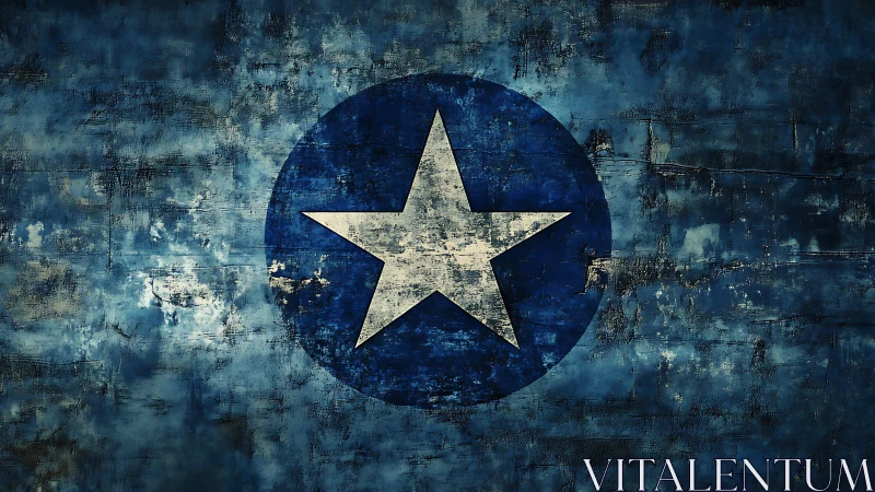 White star emblem on distressed textured blue background.