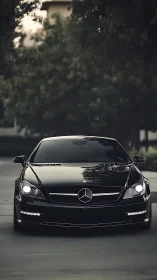 Photorealistic front-view study of a black luxury coupe.