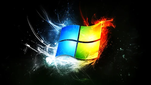 Windows-style quad-panel logo with dual color energy field.